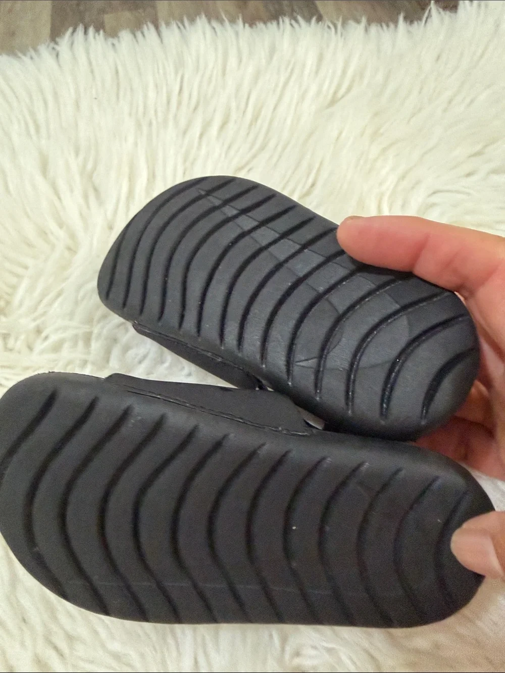 Nike Kids Black Slide Sandals with White Swoosh Logo Size 6